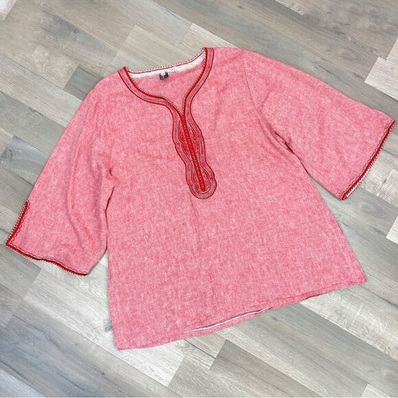 Victoria’s Essentials Linen Chambray Tunic Shirt Red XXL - Picture 12 of 14